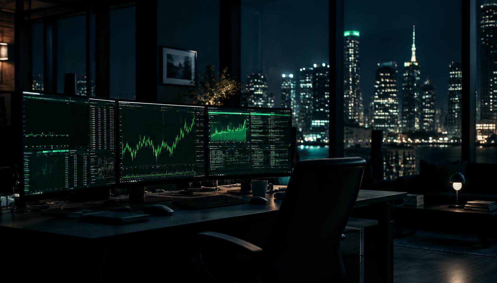 Workspace with market charts